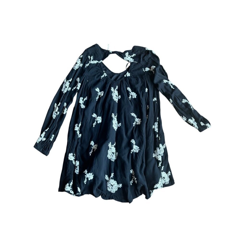 Free People Women's Black & White Mini Floral Embroidery Tunic Dress - Picture 4 of 7